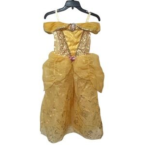 Disney Belle Princess Dress Halloween Costume Gold Roses Sequin Size 7/8 Girls